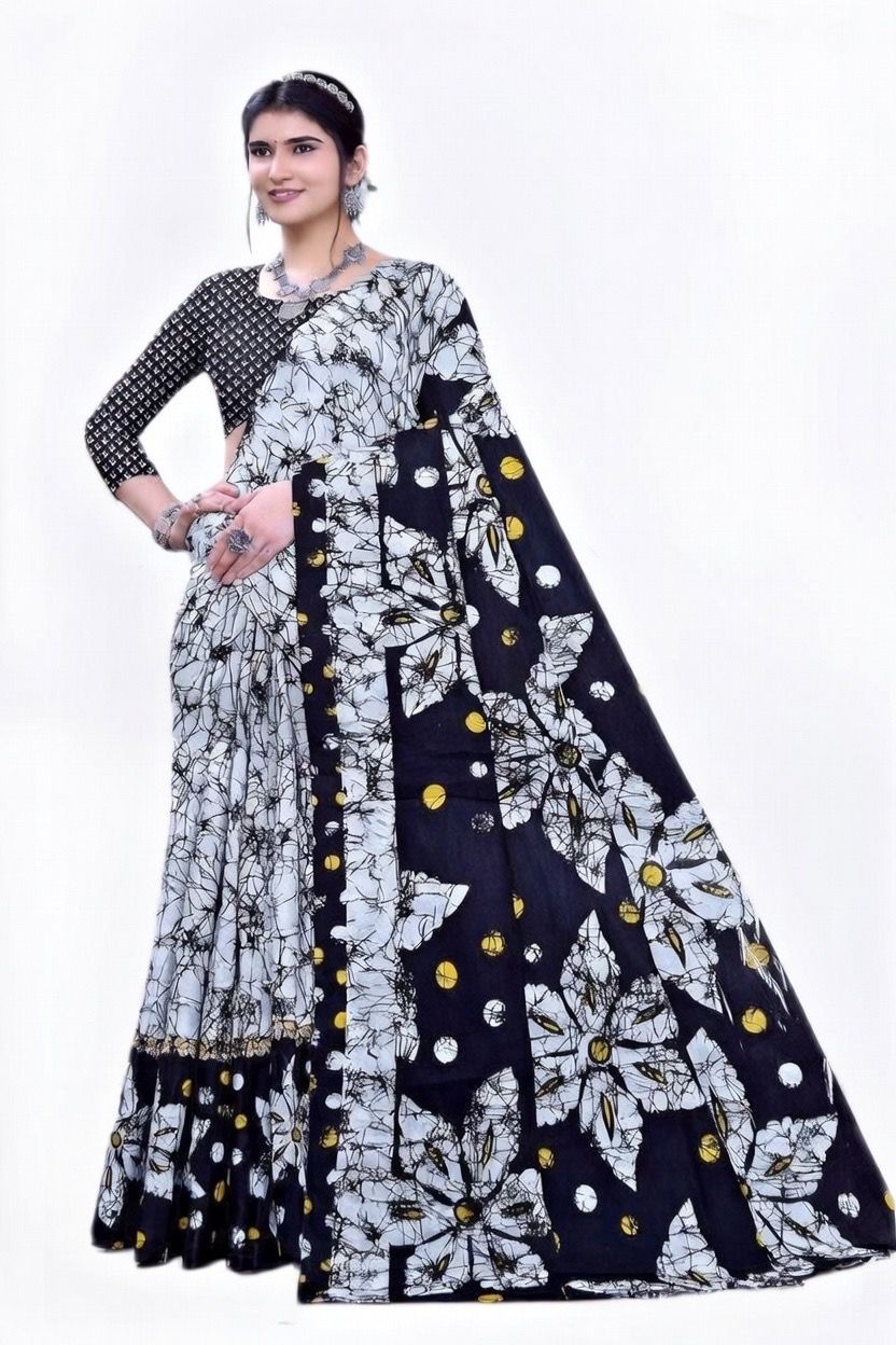 Venba Batik Saree White & Black