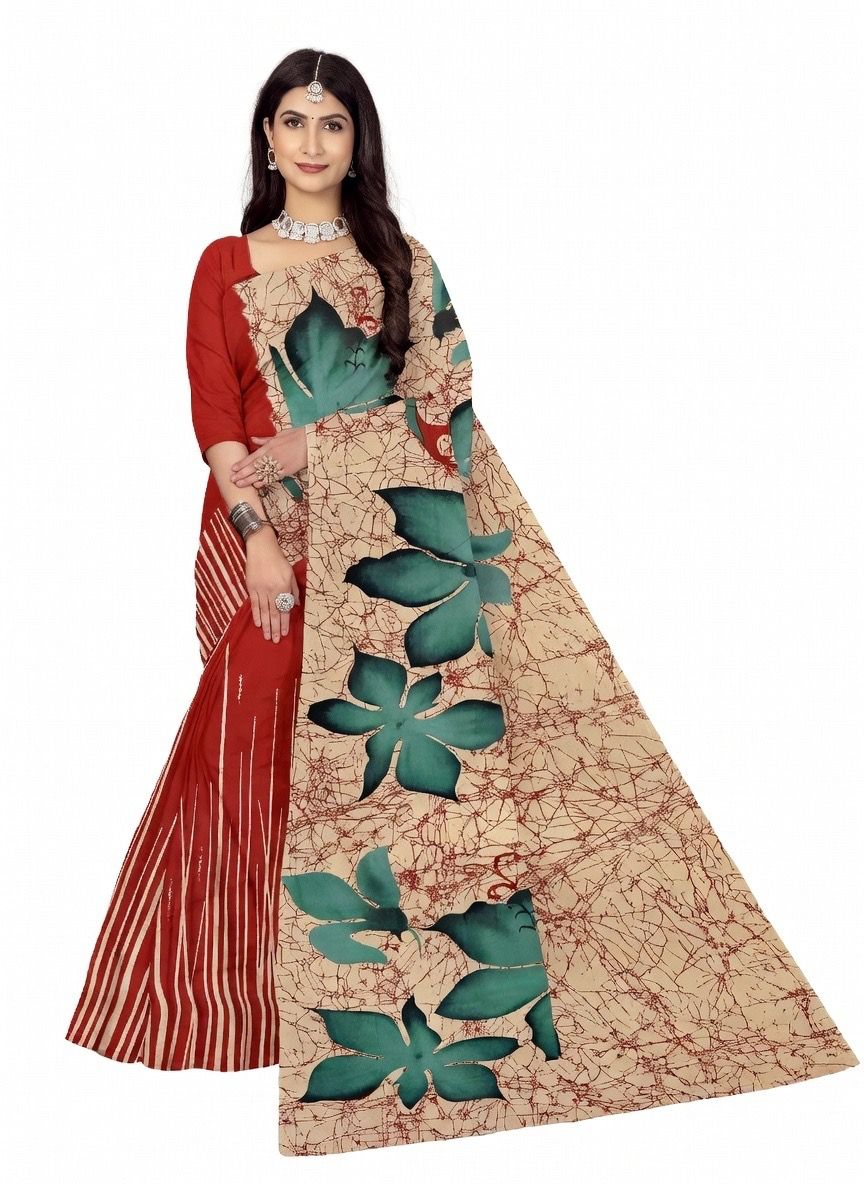 Venba Batik Saree Red & Beige