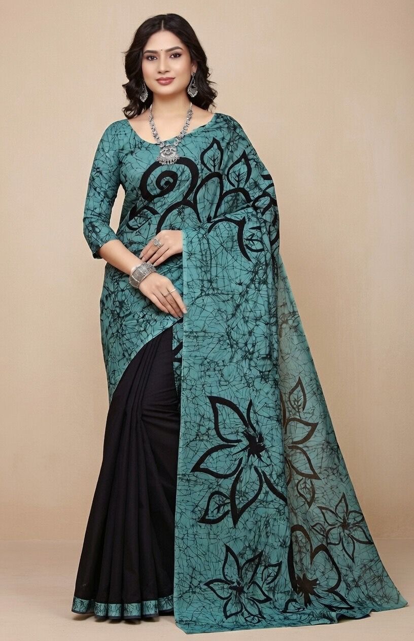 Venba Batik Saree Green