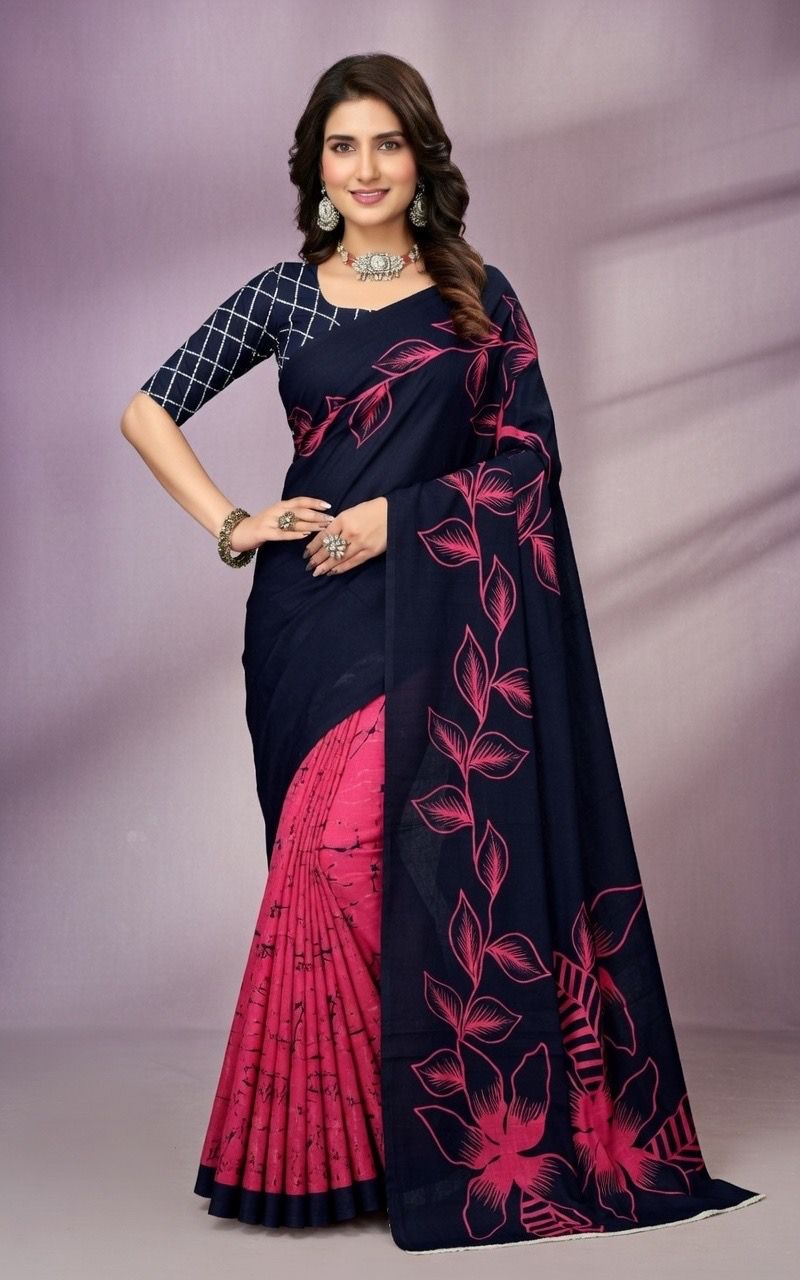 Venba Batik Saree Dark Blue & Red